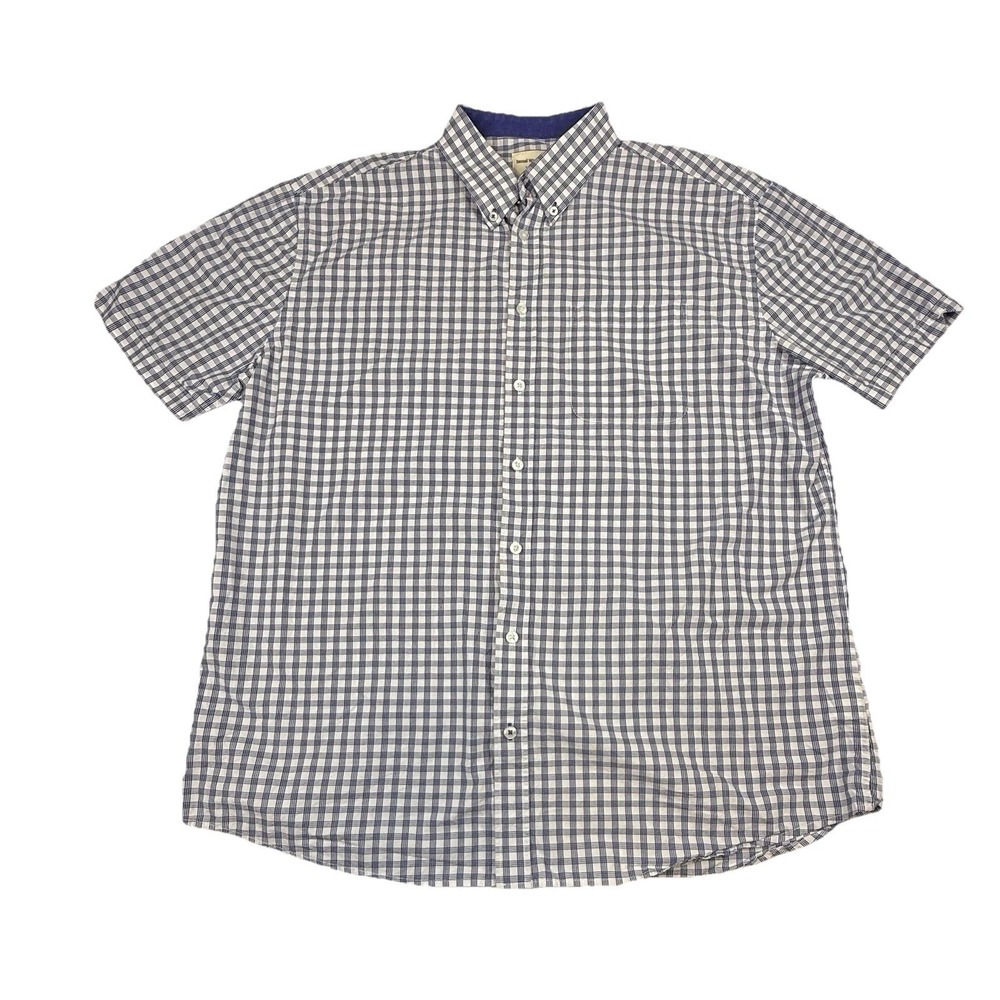Samuel Windsor Short Sleeve Button Down Shirt Blue White Gingham Print Men's XXL